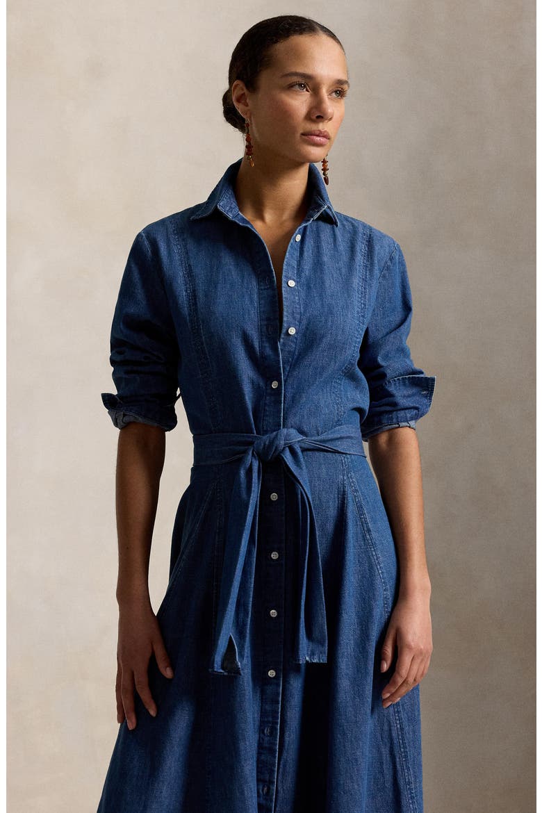 Chambray Tie Waist Shirtdress, Alternate, color, CHAMBRAY BLUE