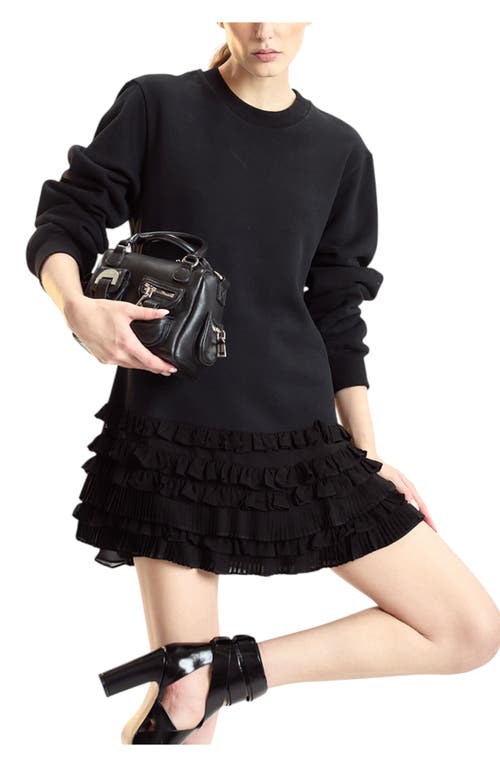 Cynthia Rowley Sweatshirt Georgette Ruffle Combo Dress In Black