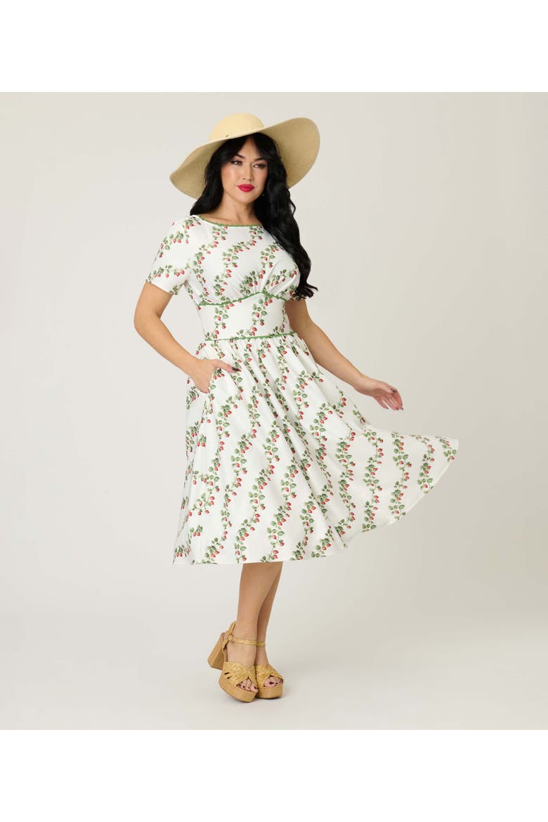 Smocked Back Swing Dress, Alternate, color, White W/ Strawberry Print