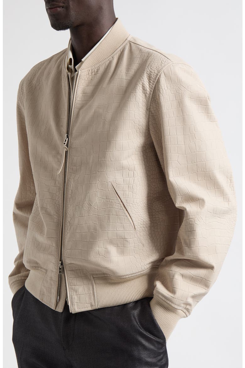 Croc Embossed Nubuck Bomber Jacket, Alternate, color, PEYOTE
