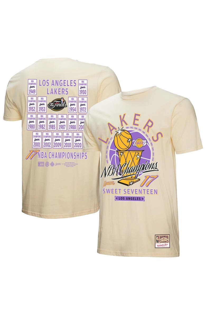 Mitchell & Ness Men's Mitchell & Ness Cream Los Angeles Lakers Hardwood Classics Champions Vintage T-Shirt, Main, color,