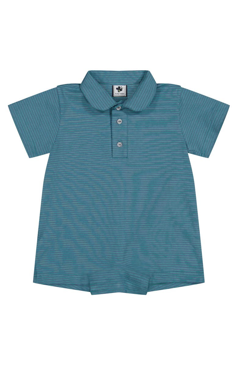 Busy Bees Hudson Romper Blue Green Ministripe, Main, color, Blue Green Ministripe