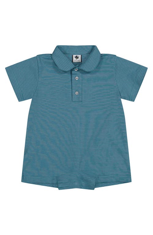 Busy Bees Hudson Romper Blue Green Ministripe In Blue Green Ministripe