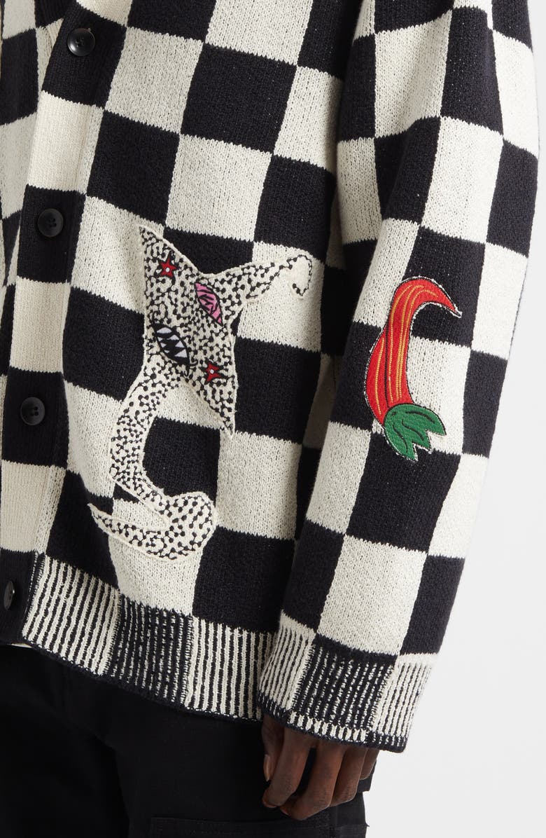 The Elder Statesman Nora Lite Creatures Cardigan, Alternate, color, Black/ Natural Check