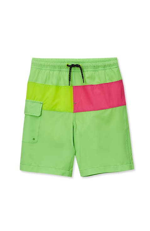 Boys Chlorine Resistant Colorblock Hydroliner Board Swim Trunks