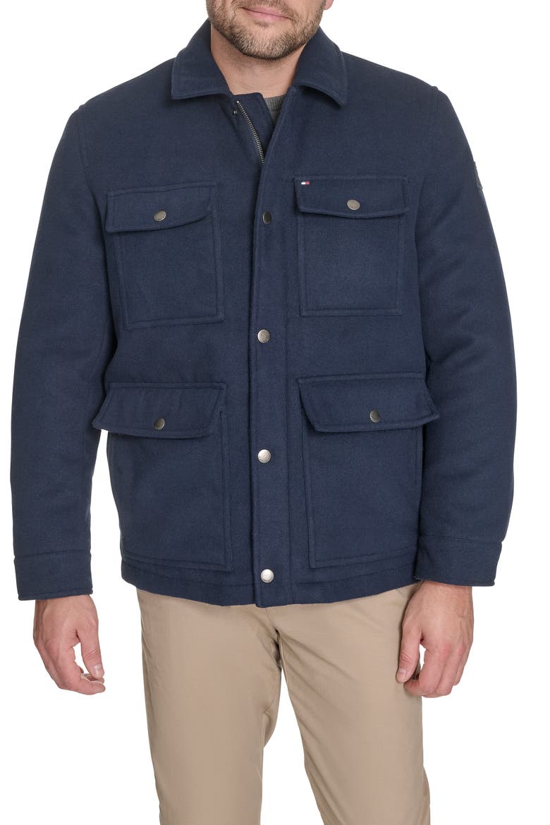 Faux Wool Quilted Jacket, Main, color, NAVY