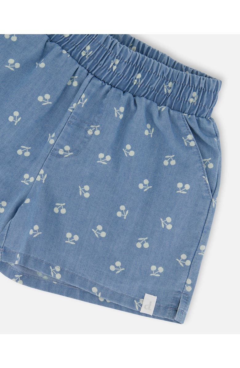 Deux par Deux Little Girl's Printed Chambray Short Blue And White Cherries, Alternate, color, Blue And White Cherries