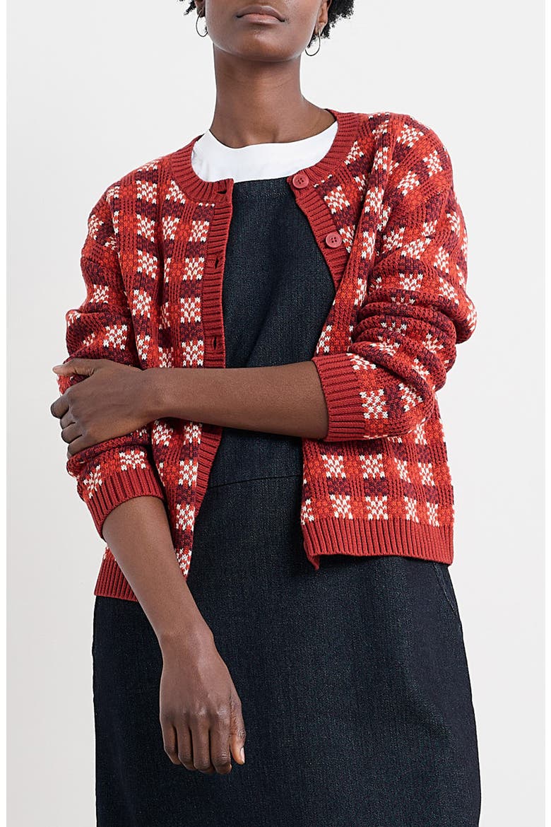 Kensa Check Organic Cotton Jacquard Cardigan, Main, color, CIRCLET DEEP RUST CHALK