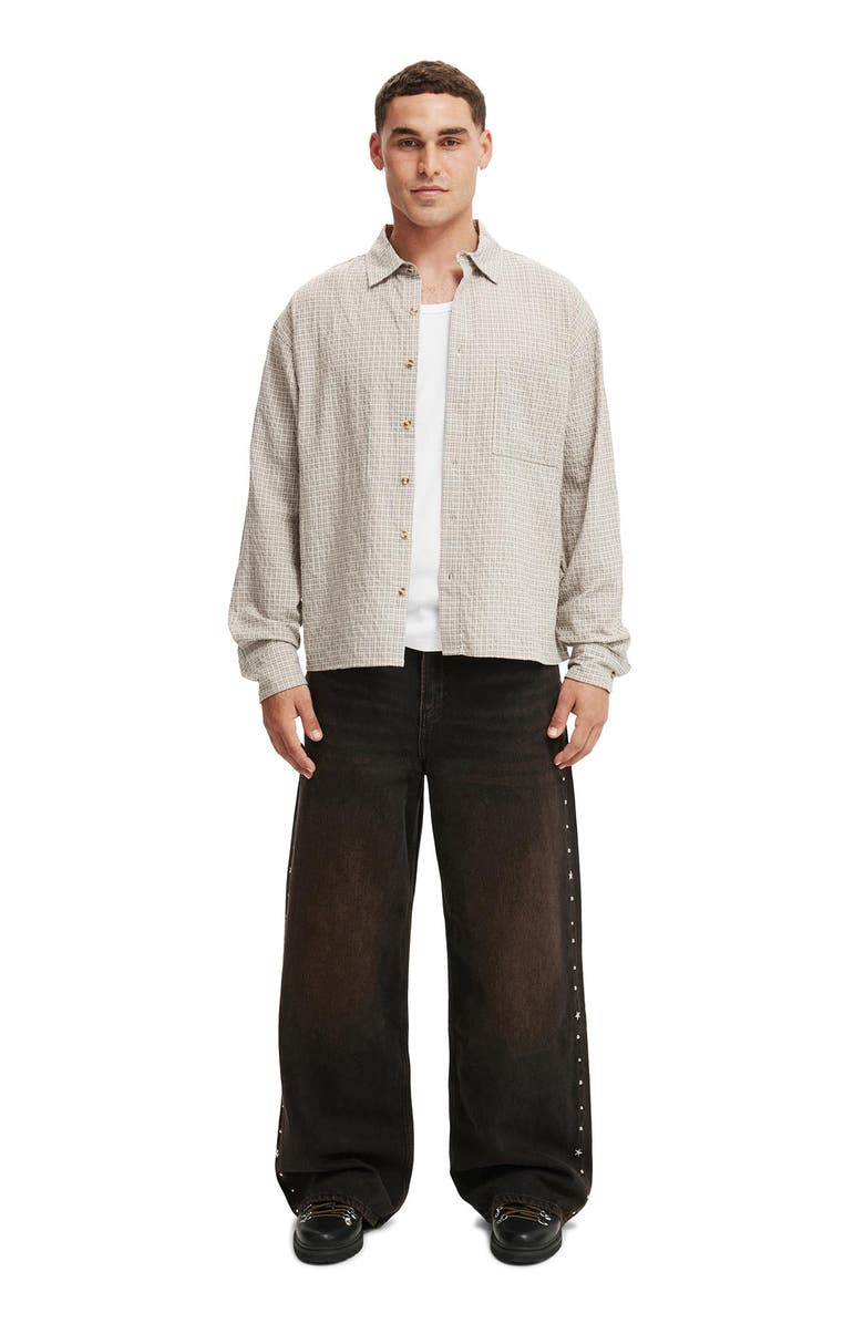 Cotton On Men's Hudson Long Sleeve Shirt, Alternate, color, Stone Micro Check