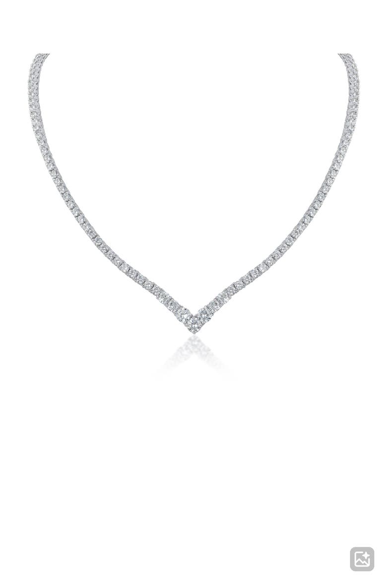 V-Front Cubic Zirconia Tennis Necklace, Main, color, RHODIUM PLATED BRASS