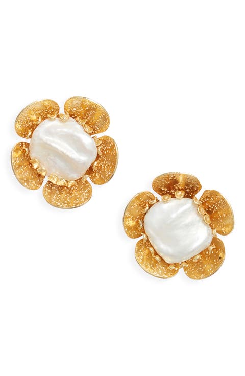 Jasmine Pearl Flower Stud Earrings