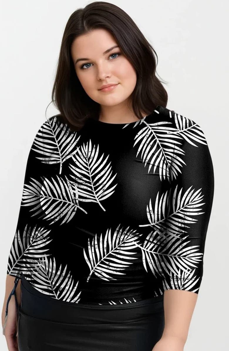 Calypsa Plus Size Margaux Swim Top, Main, color, Black Palms