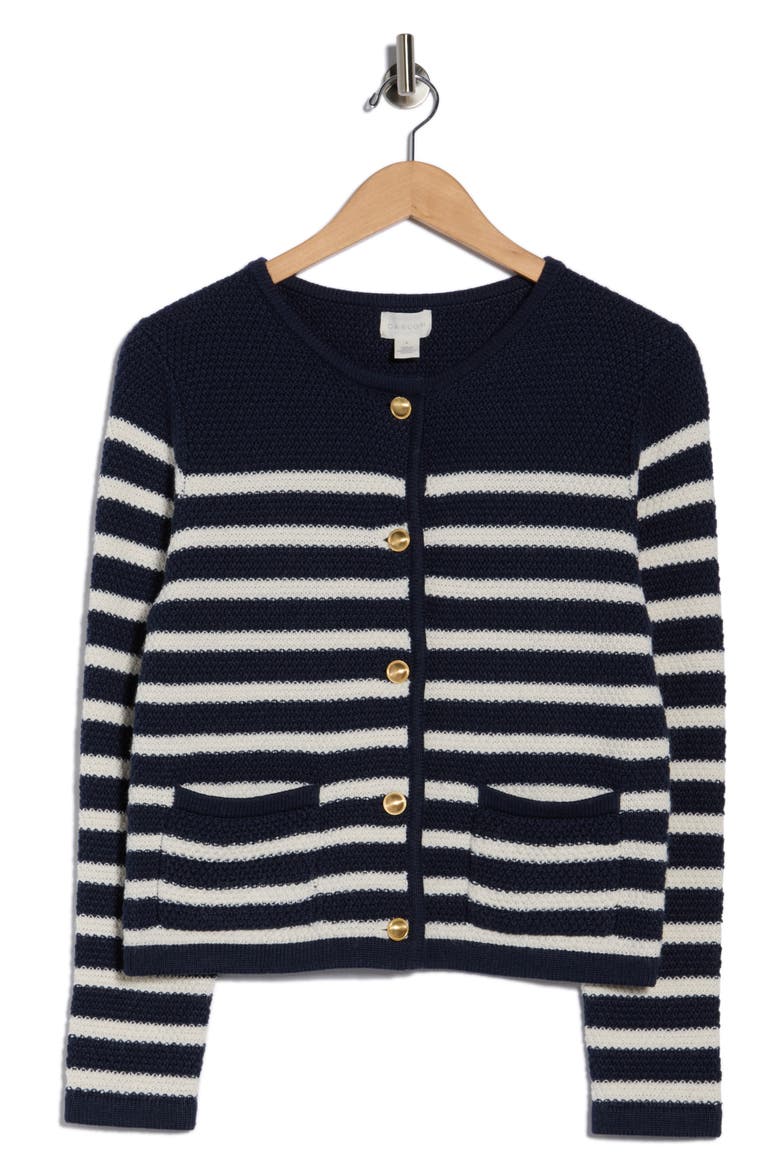 Stripe Sweater Jacket, Alternate, color, NAVY STILL- IVORY STRIPE