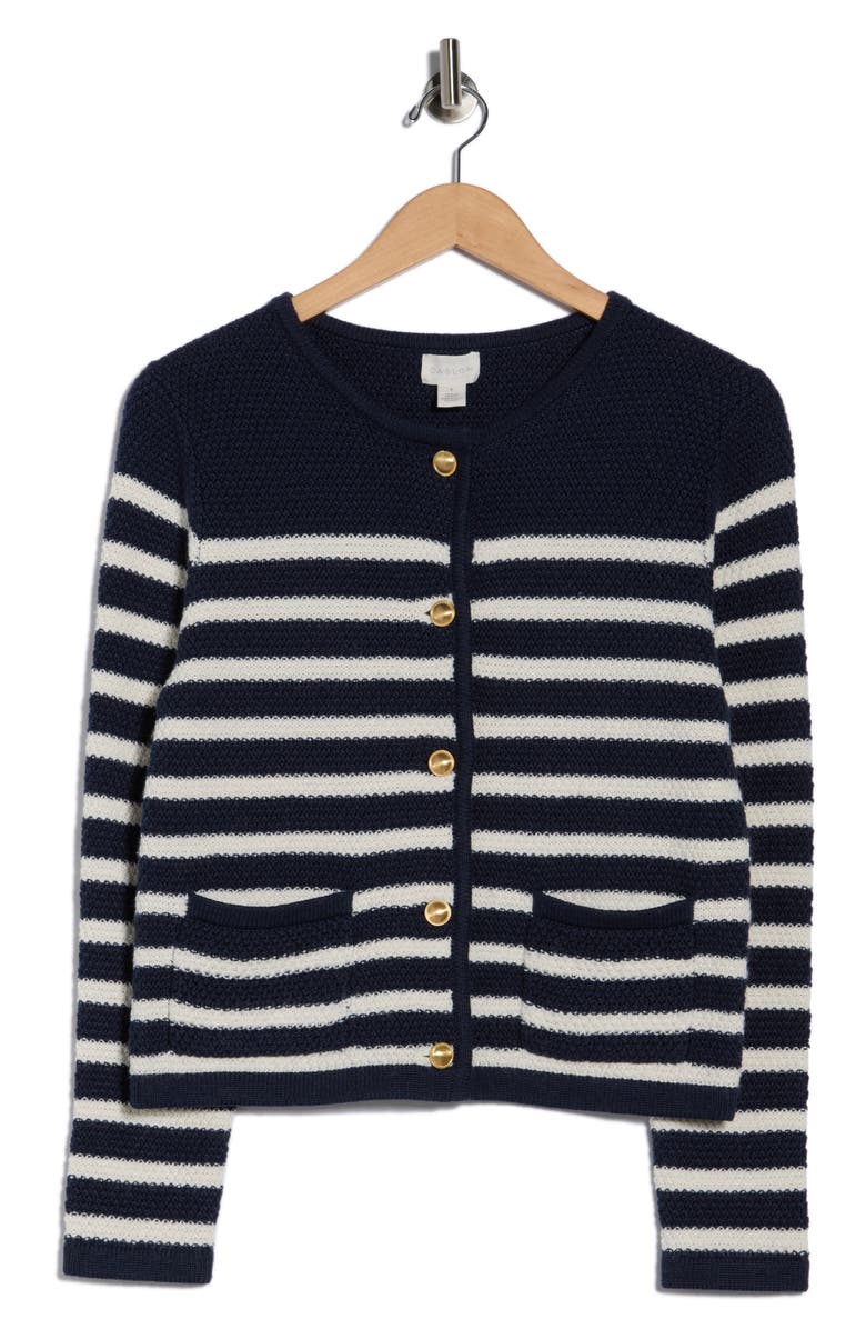 Caslon<sup>®</sup> Stripe Sweater Jacket, Alternate, color, Navy Still- Ivory Stripe