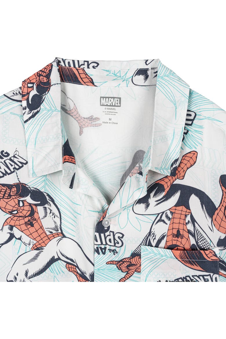 Spider-Man Hawaiian Short Sleeve Button Down Shirt, Alternate, color, Spider Man White