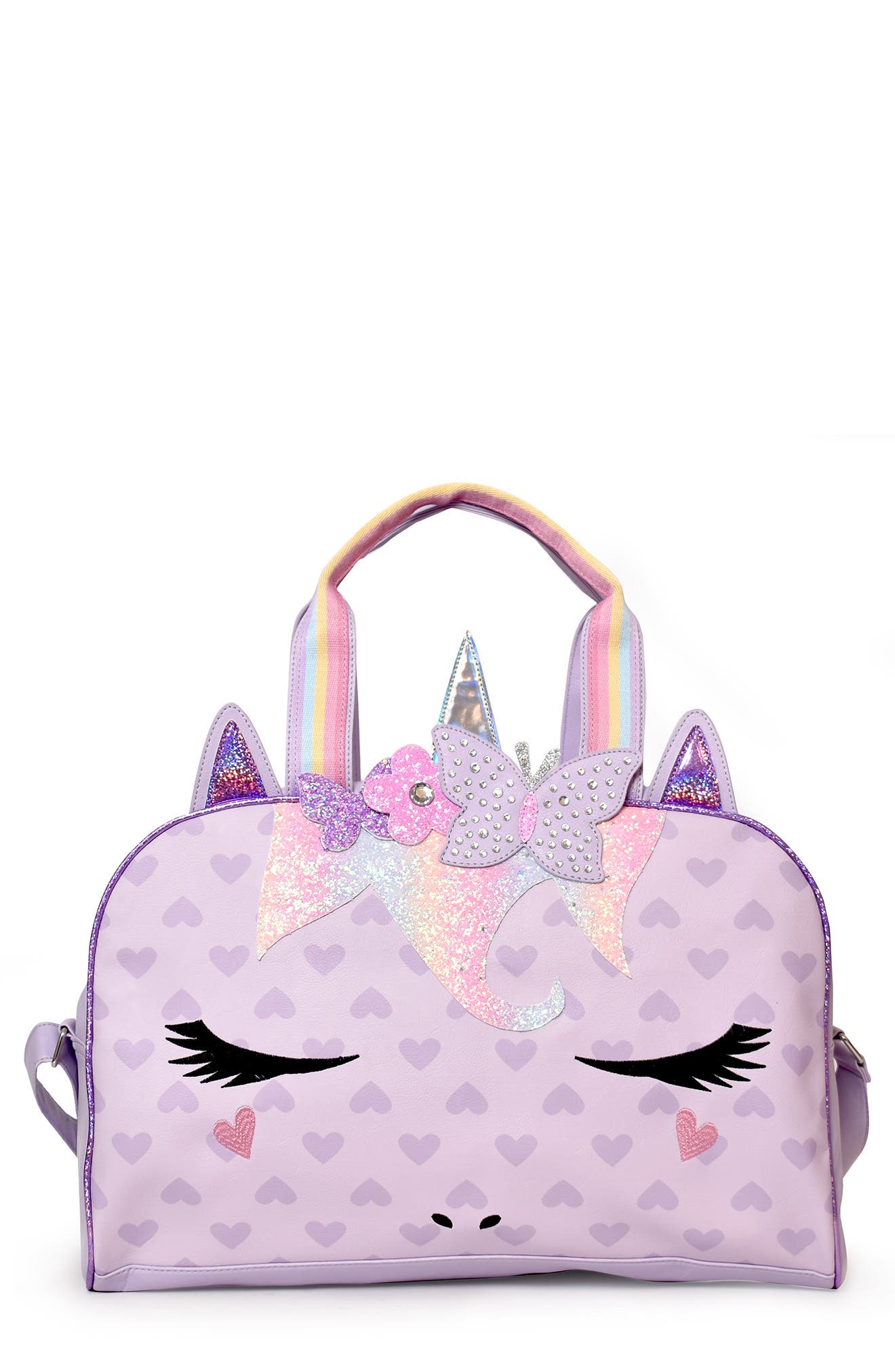 OMG Accessories Kids' Miss Gwen Butterfly Glitter Crown Duffle, Main, color, 
