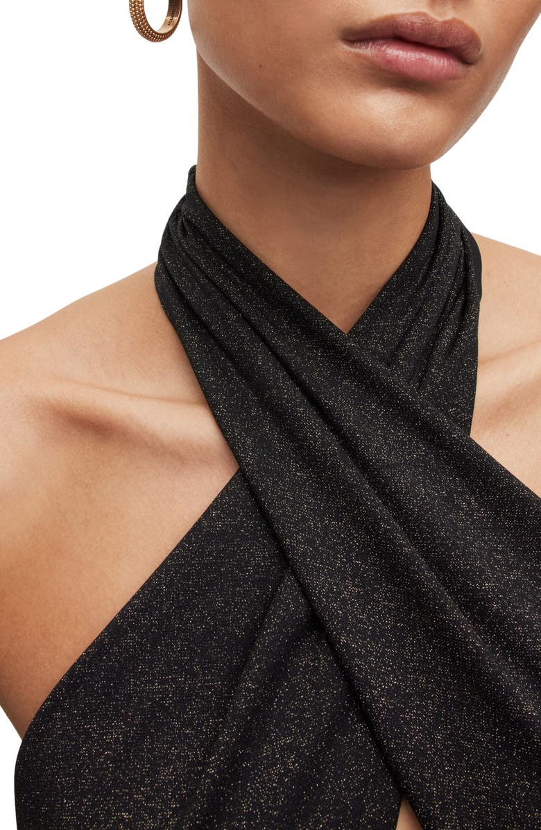 AllSaints Eleanor Shimmer Crossover Halter Neck One-Piece Swimsuit, Alternate, color, 