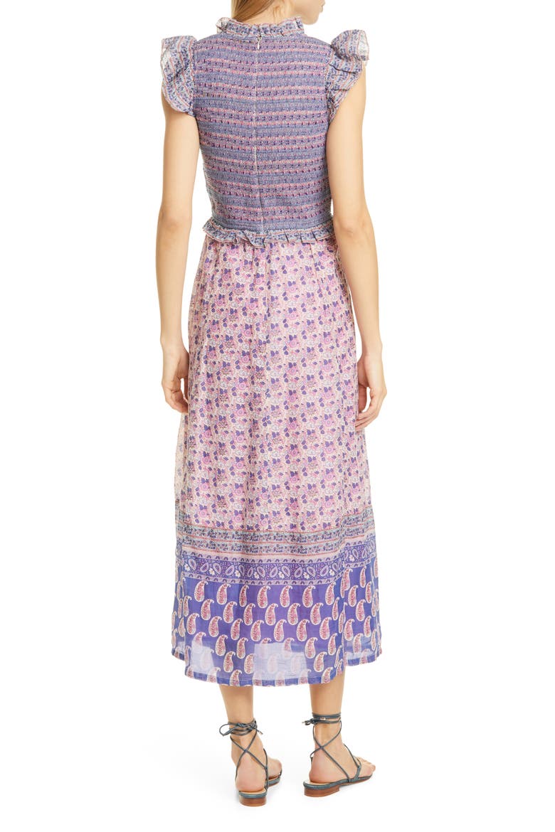 Sea Bianca Smocked Mixed Print Midi Dress, Alternate, color, VIOLET