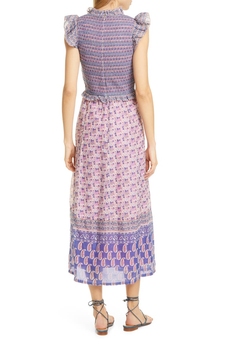 Sea Bianca Smocked Mixed Print Midi Dress, Alternate, color,