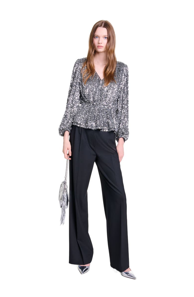 maje Smocked sequin top, Main, color, 