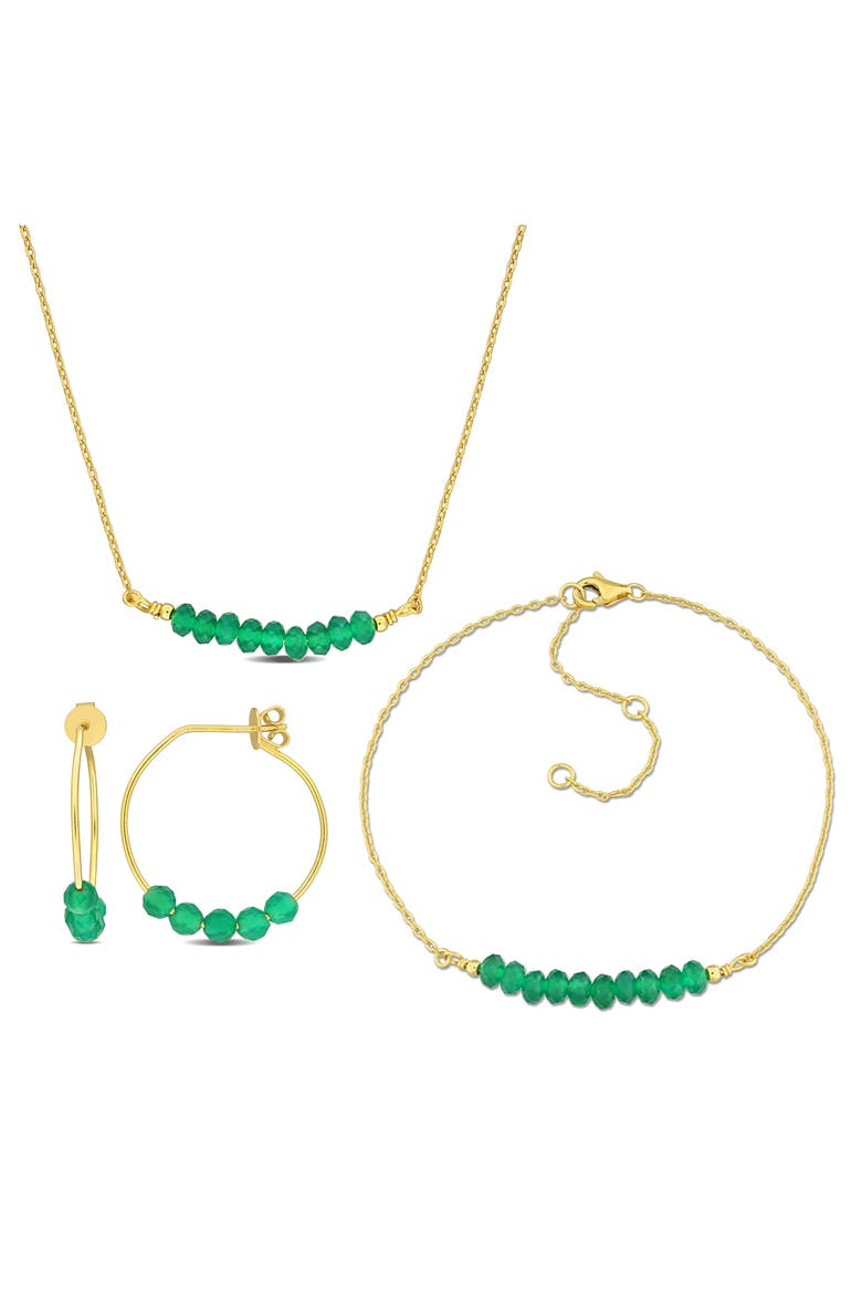 Green Onyx Beaded Hoop Earrings, Bracelet & Necklace Set, Main, color, GREEN