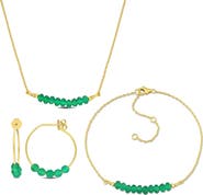 DELMAR Green Onyx Beaded Hoop Earrings, Bracelet & Necklace Set