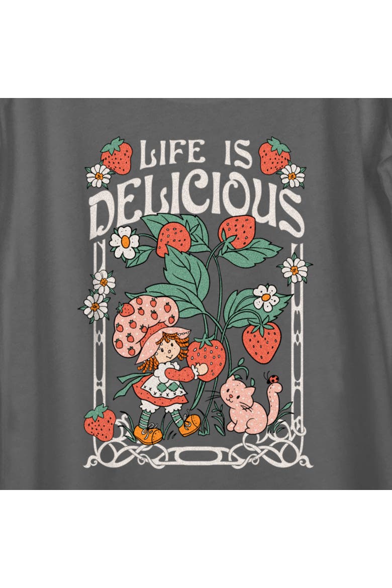 Women's Strawberry Shortcake Life is Delicious Scoop Neck, Alternate, color, Charcoal