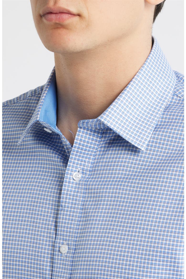 Trim Fit Check Cotton Dress Shirt, Alternate, color, BLUE