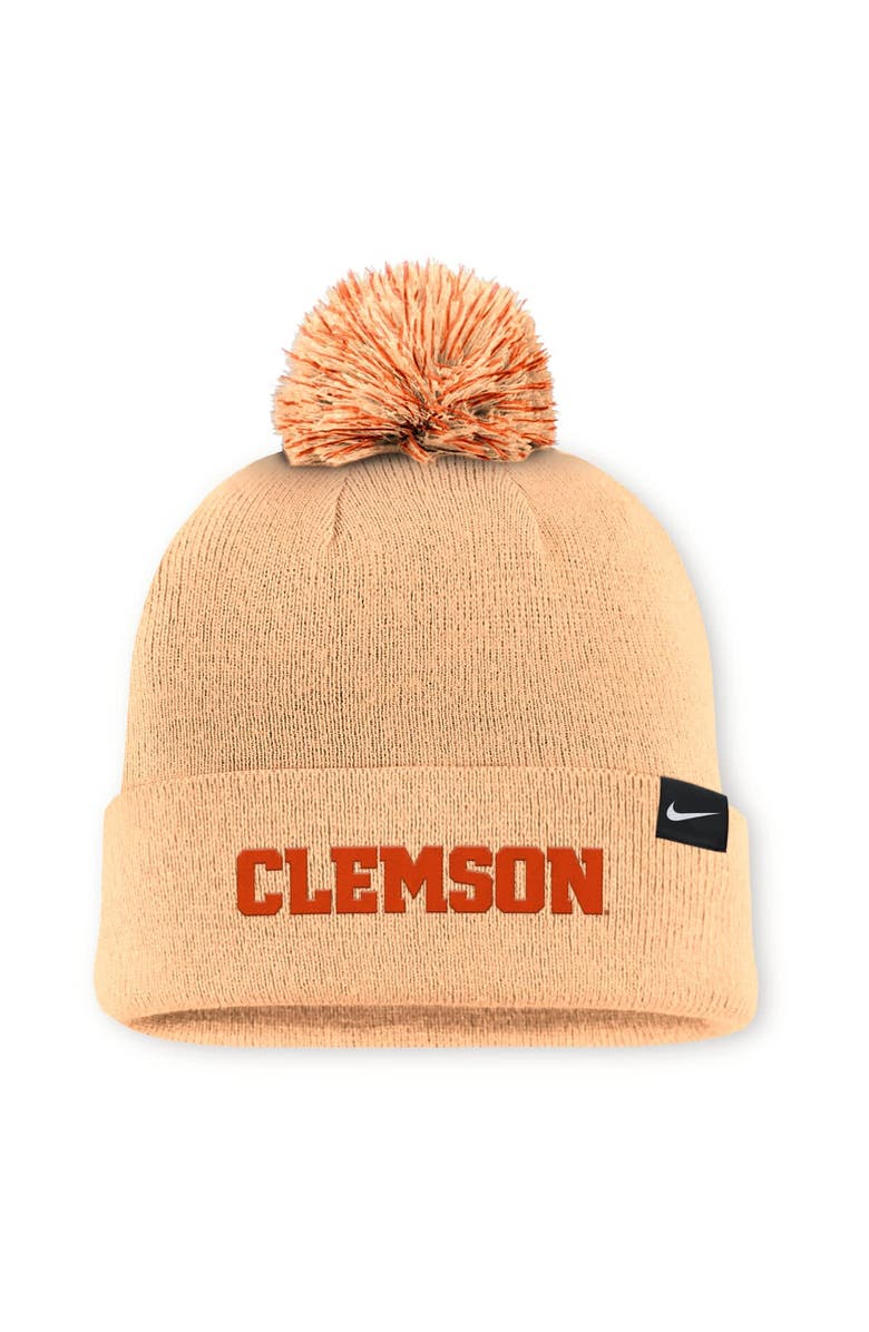 Nike Men's Nike Light Orange Clemson Tigers Primetime Peak Campus Cuffed Knit Hat with Pom, Alternate, color, Light Orange