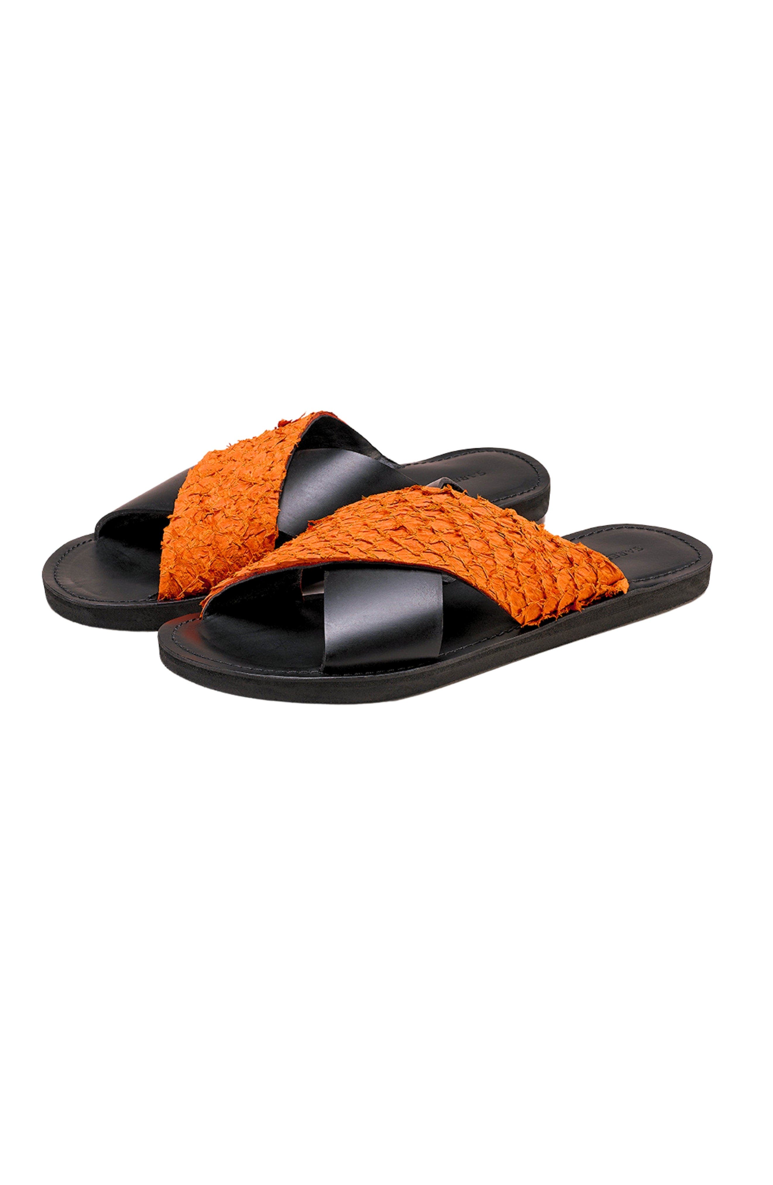 Pike Leather Sandal, Main, color, Black and Orange