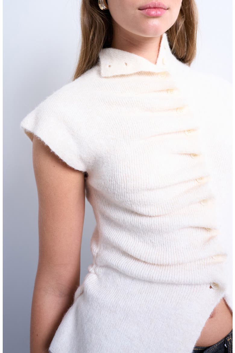 Ruffle Button Front Knit Top, Alternate, color, WHITE