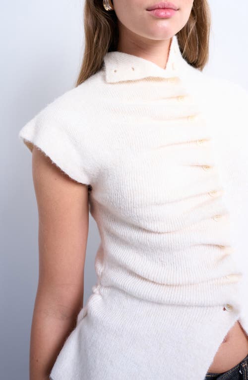 Topshop Ruffle Button Front Knit Top In White
