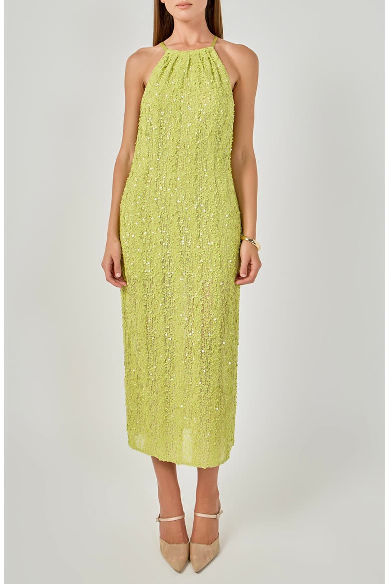 Sequin Halter Maxi Dress, Main, color, AVOCADO