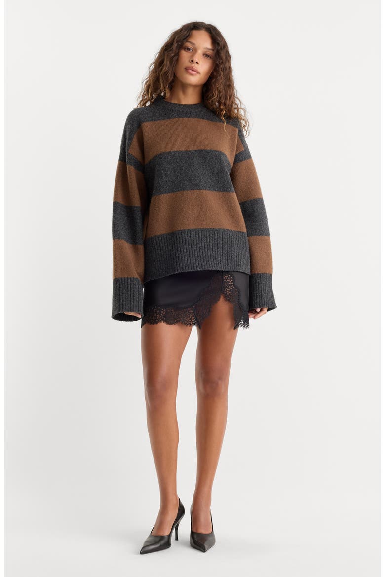 The Oversized Crewneck Sweater, Alternate, color, CHARCOAL BROWN STRIPE