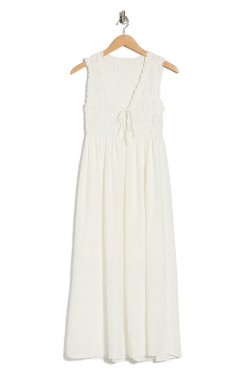 Tie Front Sleeveless Smocked Midi Dress