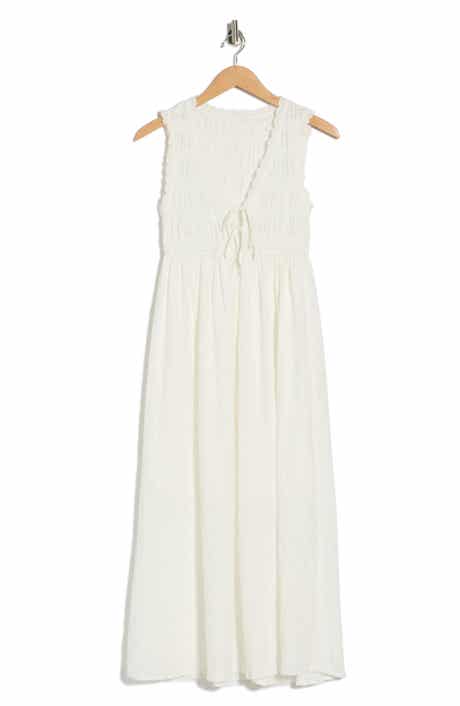 Lush Tie Front Sleeveless Smocked Midi Dress