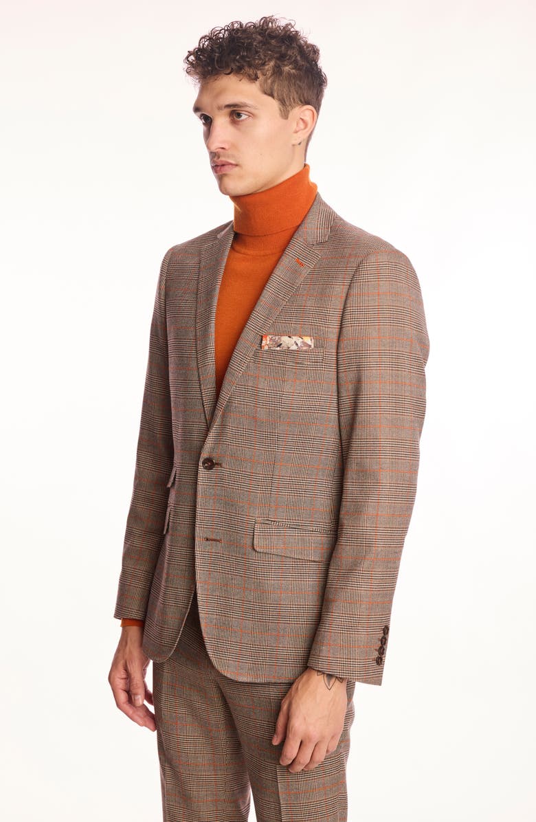PAISLEY & GRAY Dover Slim Fit Orange Glen Plaid Blazer, Alternate, color, Orange Pop Prince Of Wales