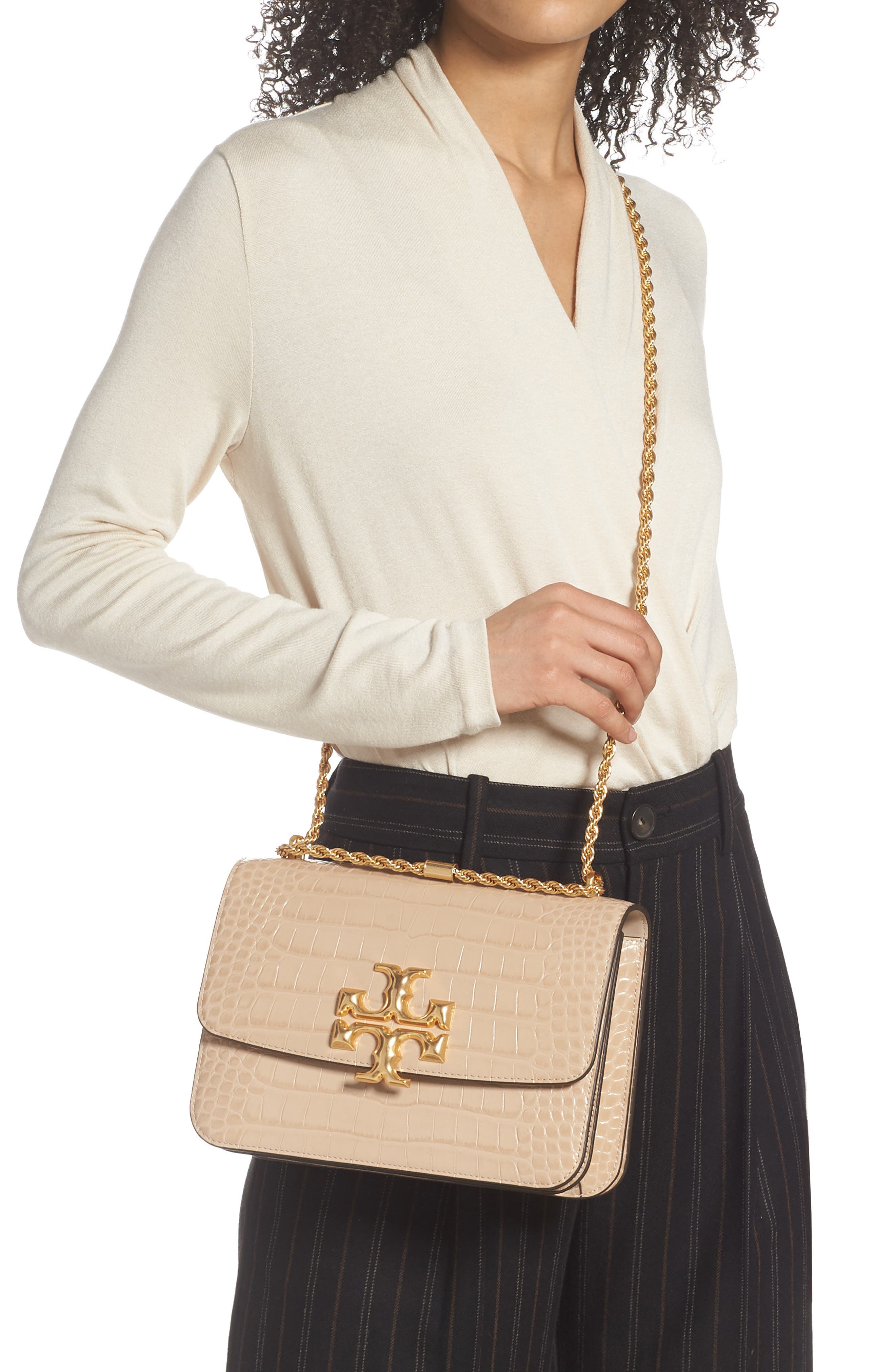 Tory Burch Eleanor Croc Embossed Leather Convertible Shoulder Bag, Alternate, color, 