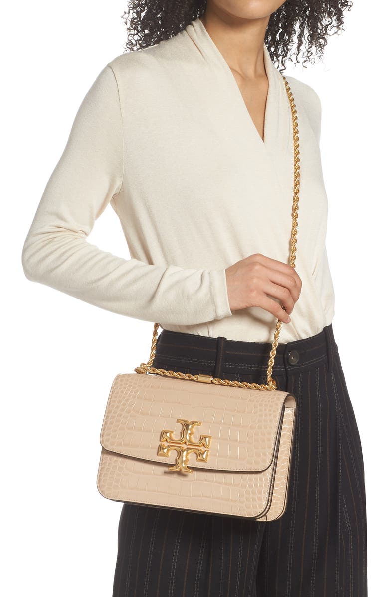 Tory Burch Eleanor Croc Embossed Leather Convertible Shoulder Bag, Alternate, color,