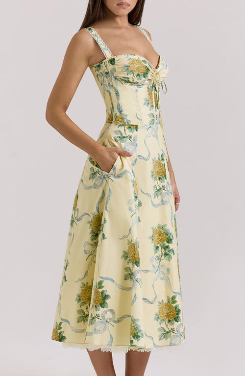 House Of Cb Rosalee Floral Stretch Cotton Petticoat Dress In Yellow Rose Print