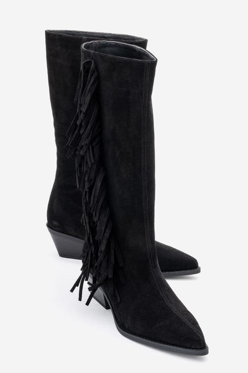 Forever & Always Shoes Orlo Leather Fringed Western Boot In Black