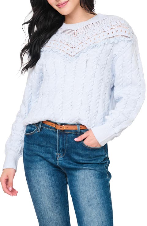 Lace Ruffle Cotton Blend Sweater