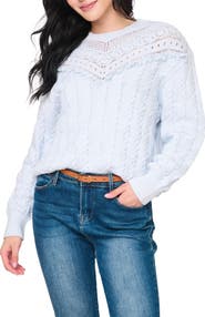 GIBSONLOOK Lace Ruffle Cotton Blend Sweater