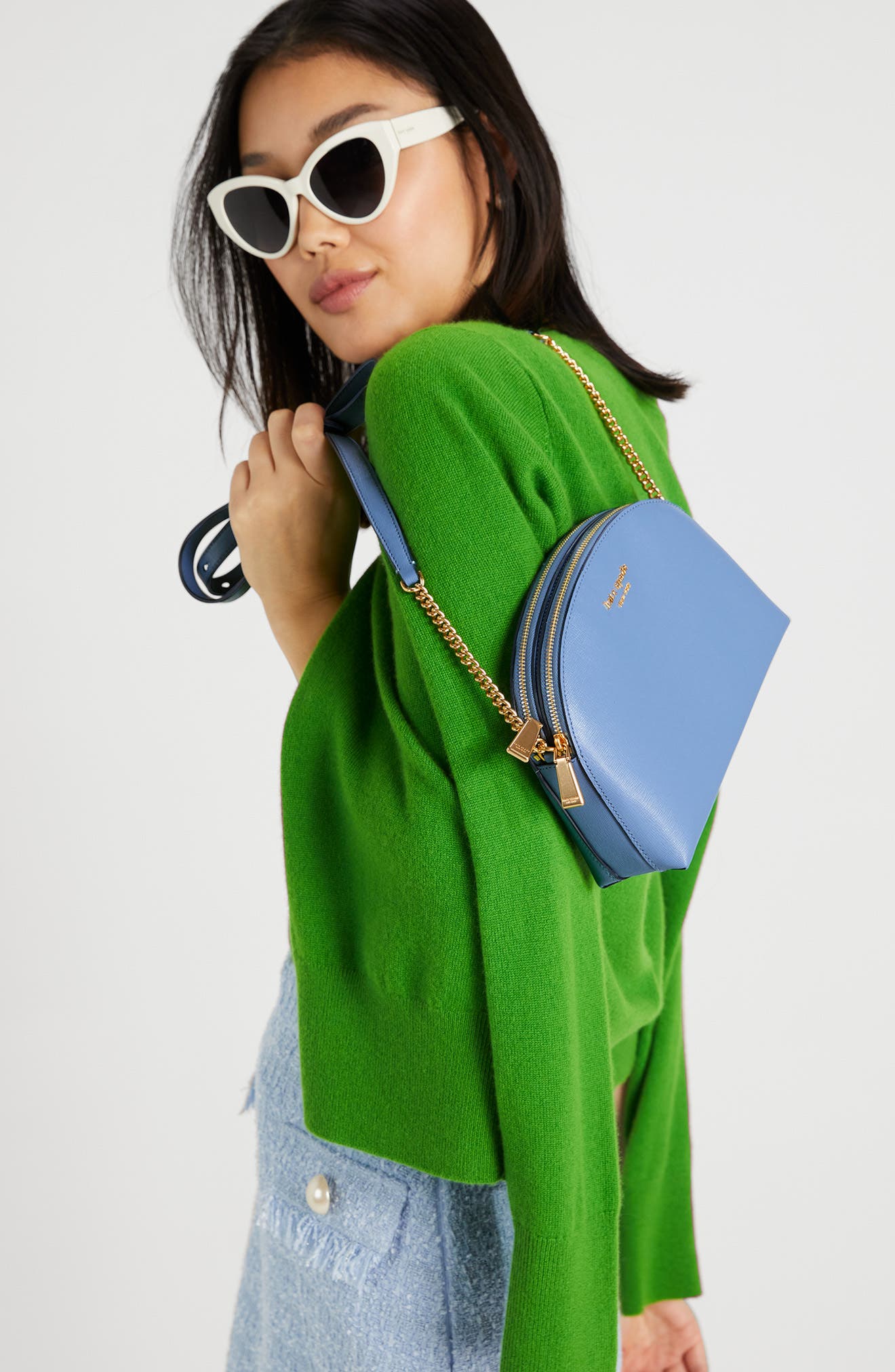 morgan saffiano double leather crossbody bag, Alternate, color, KINGFISHER