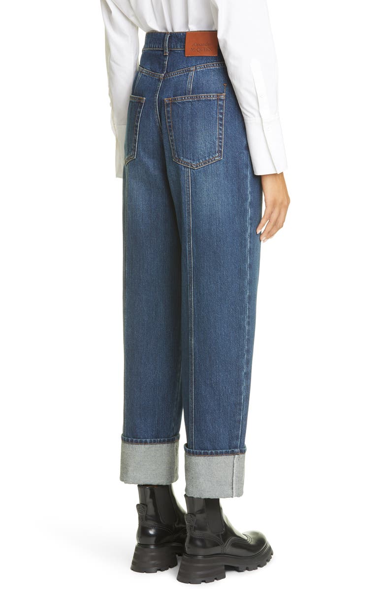 McQueen Alexander McQueen High Waist Cuffed Denim Pants, Alternate, color, 