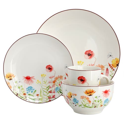 Elama Wildflower Meadow 16 Piece Stoneware Dinnerware Set In Multi