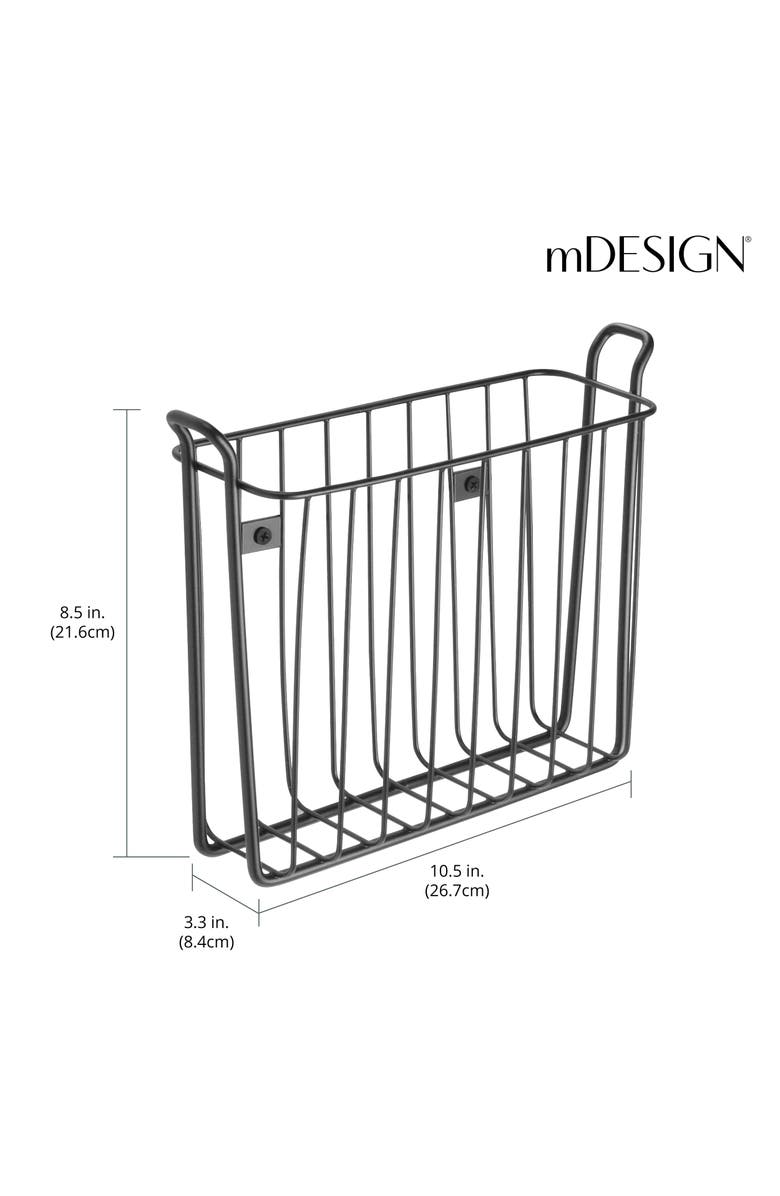 mDesign Metal Wall Mount Decorative Magazine Rack Organizer Bin Basket - Black, Alternate, color, Black