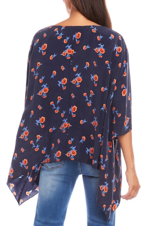 Karen Kane Flare Hem Top In Navy Print