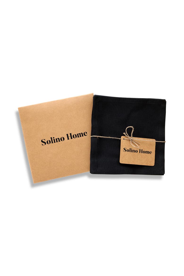 Cotton Linen Plain Cocktail Napkins Set of 12, 6 x 6" - Dru, Alternate, color, Black