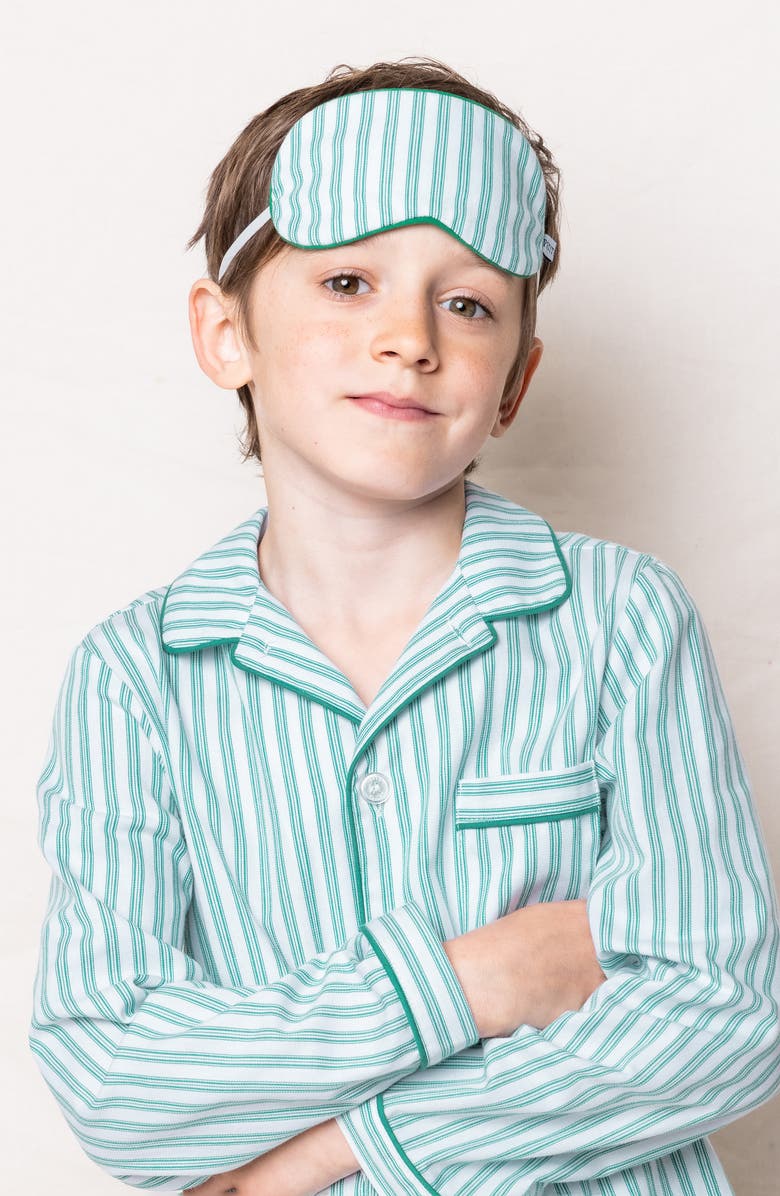 Petite Plume Kids' Emerald Ticking Stripe Two-Piece Pajamas, Alternate, color, 